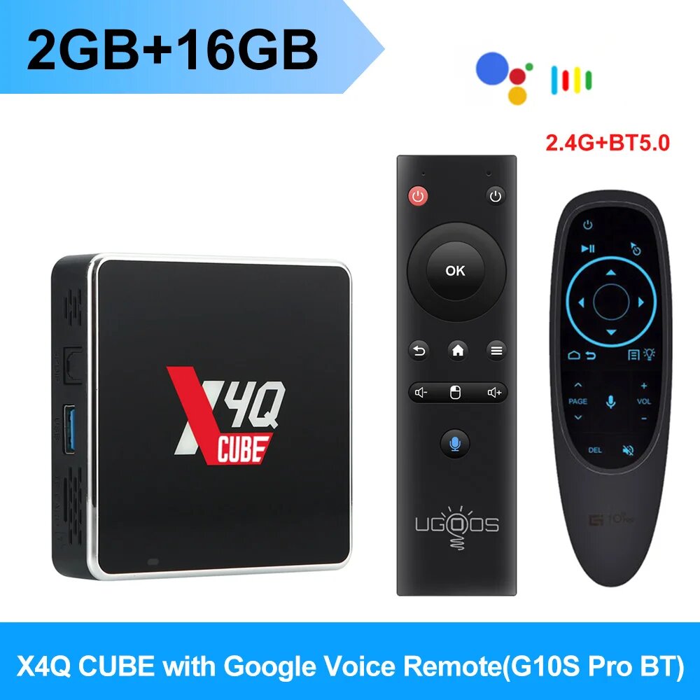 ТВ-приставка Ugoos X4Q Cube/Pro/Plus/Extra LPDDR4, 4 + 2023 ГБ, Android 11, Winevine L1, Amlogic S905X4, 128 м, BT, 4K, Google Voice, 1000