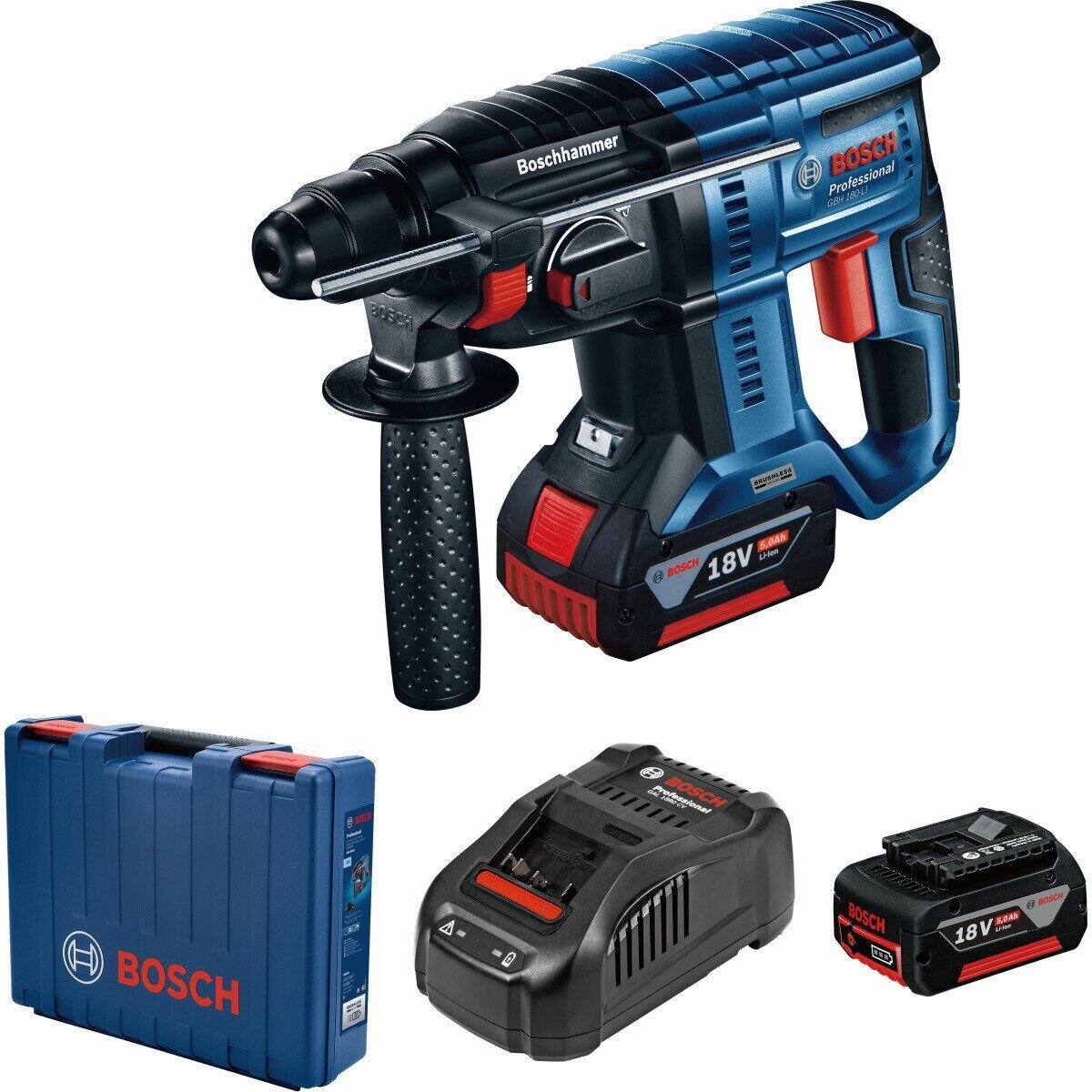 Перфоратор аккумуляторный BOSCH GBH 180-Li, 2 АКБ x 5 Ah, кейс, ЗУ