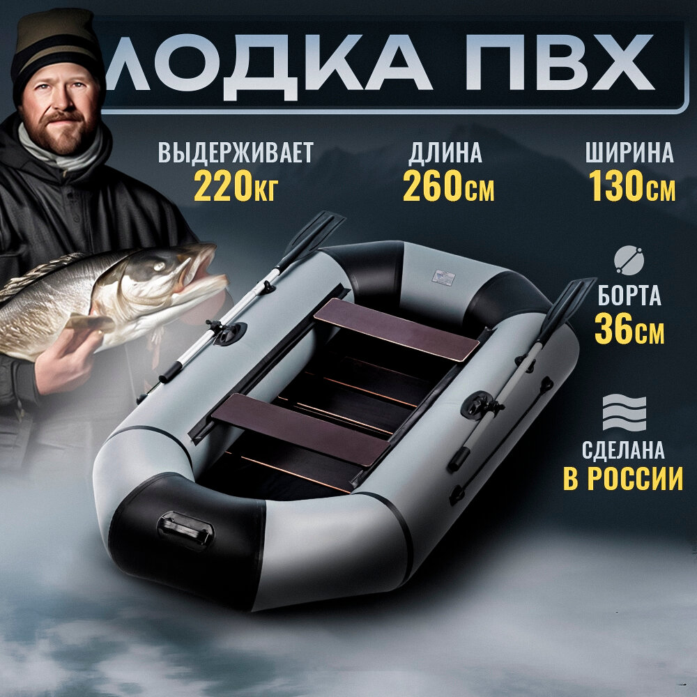 Лодка ПВХ под мотор надувная двухместная гребная для рыбалки Sharmax Р280 Sport грузоподьемностью 220 кг.