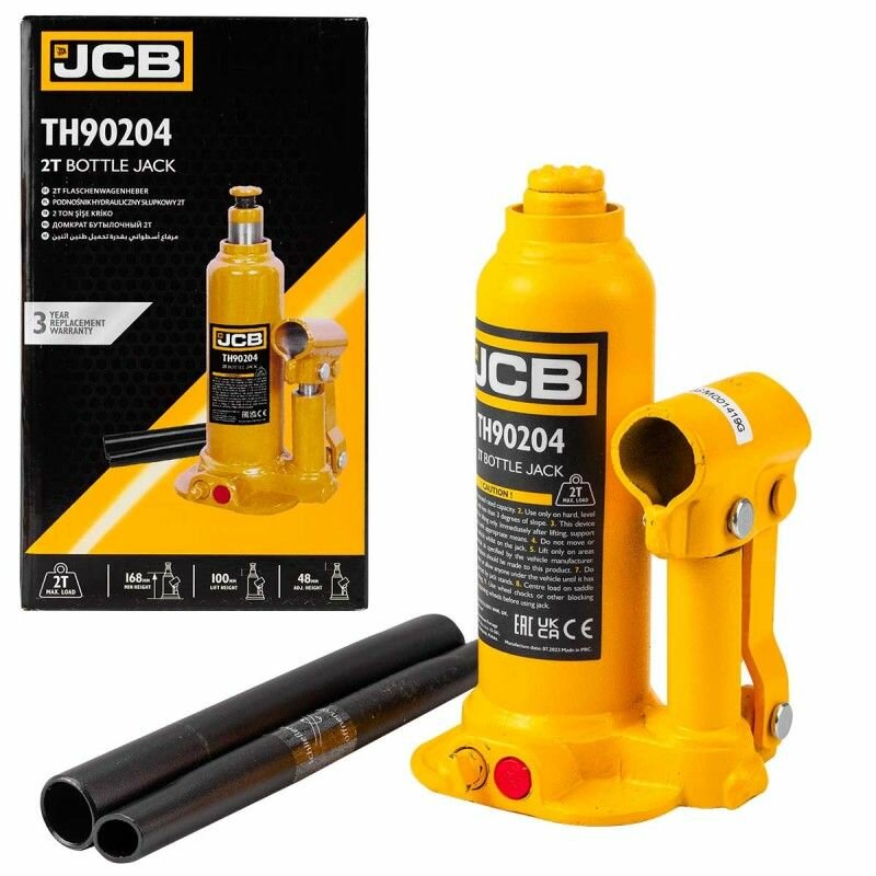Домкрат JCB бутылочный 2т с клапаном (h min-168мм, h max-268мм, ход штока-100мм, ход винта-48мм)
