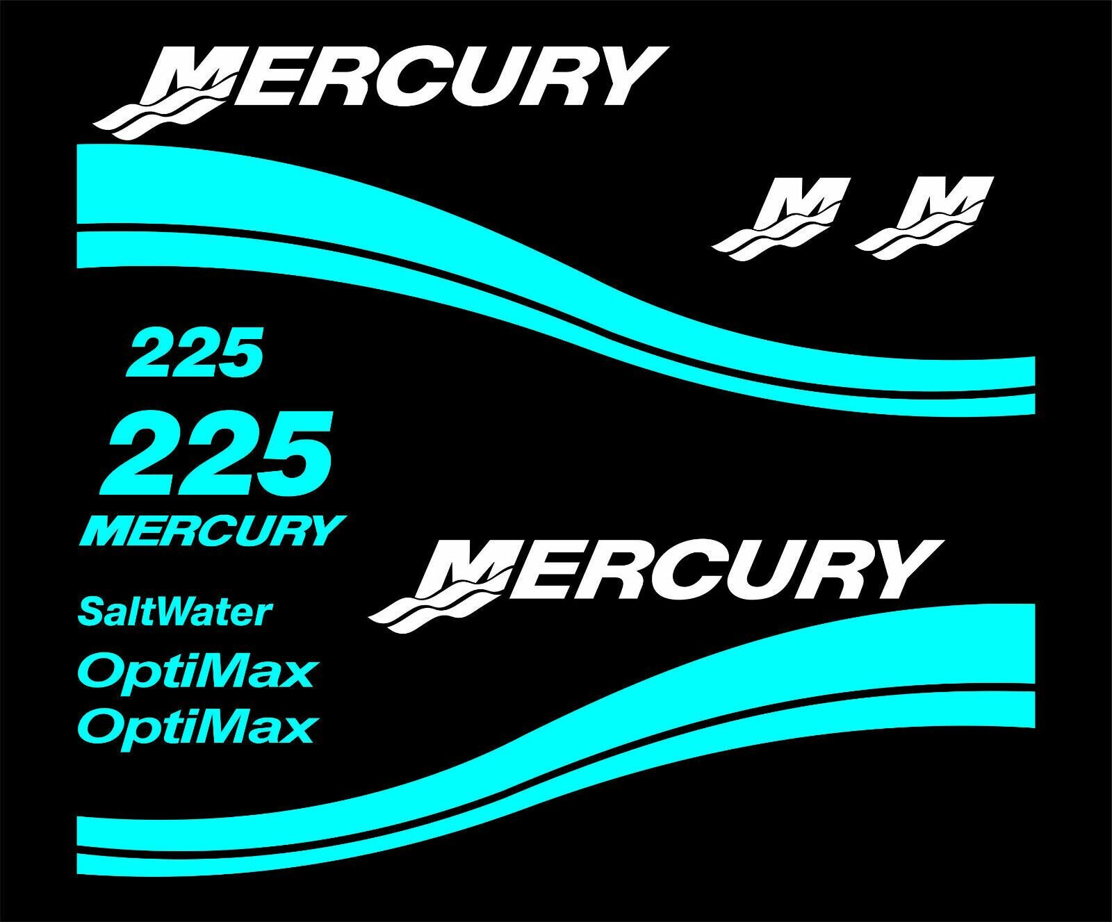 Наклейки на лодочный мотор Mercury Optimax 225 (бирюзовый) 12 шт.