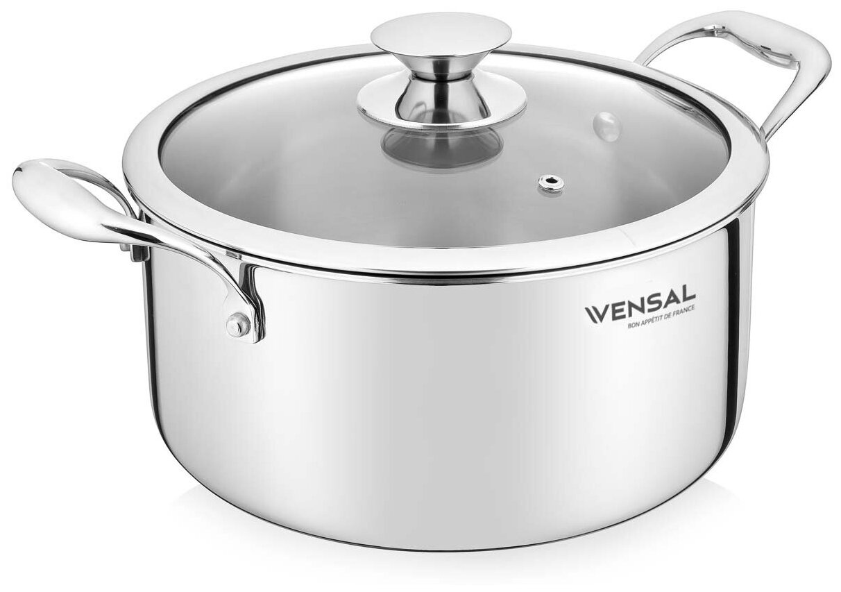 Кастрюля с крышкой VENSAL Le Chef, 26 см, 6.3 л, сталь, для всех типов плит