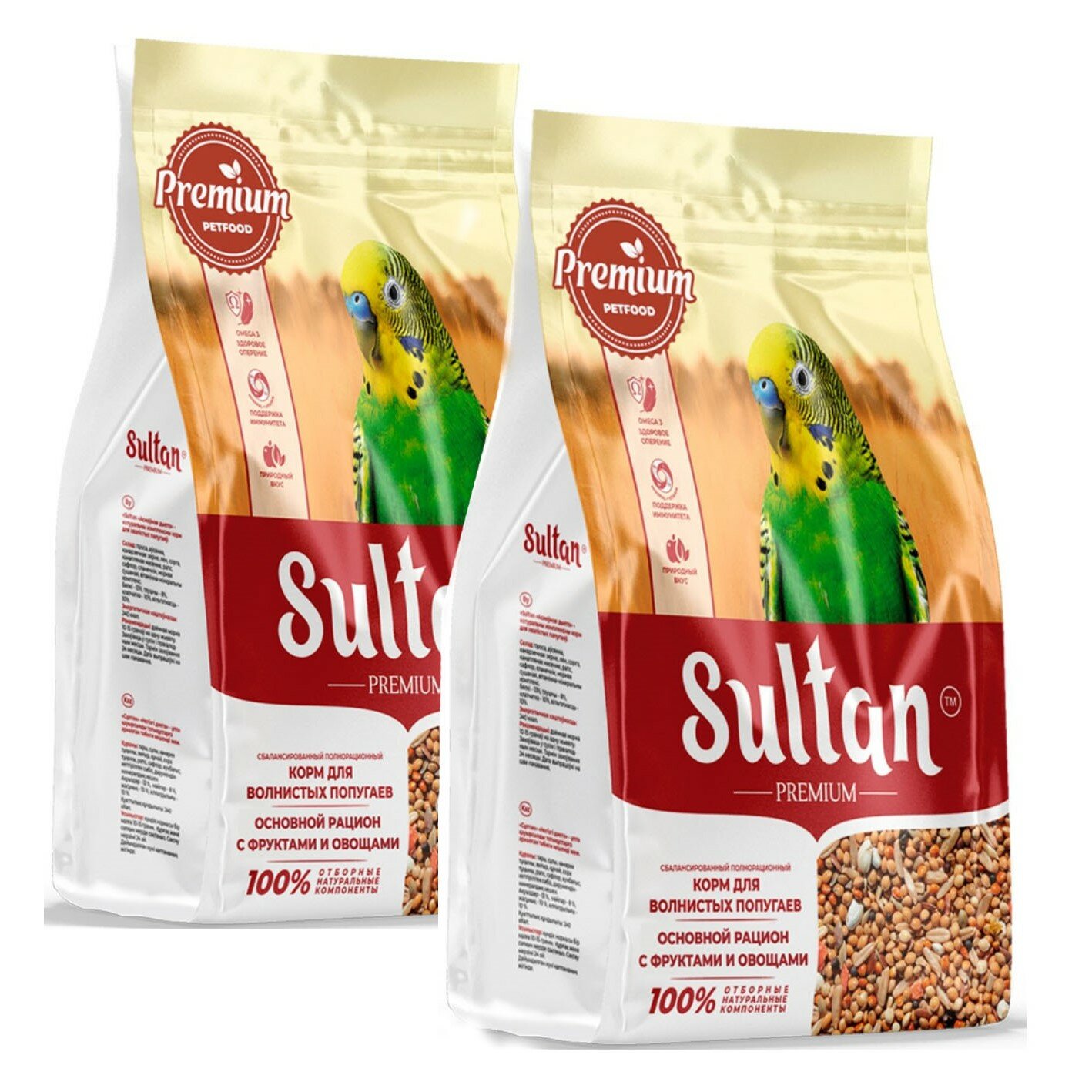 Sultan Premium Корм для волнистых попугаев Основной рацион с фруктами и овощами 500г*2шт