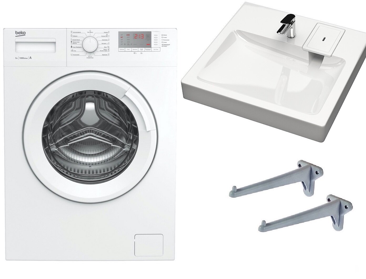 Стиральная машина под раковину Beko WRS 5512 BWW с раковиной Стайл 50 над стиральной машиной