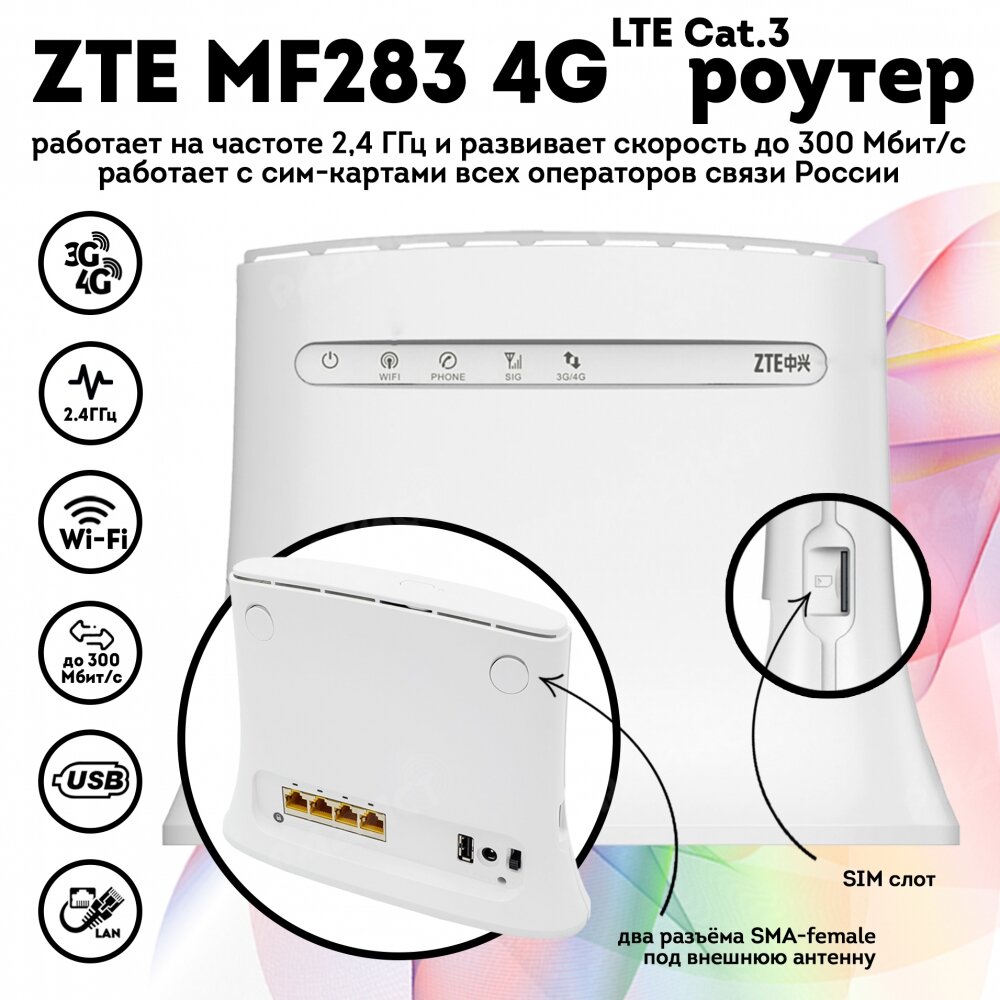 Wi-Fi роутер ZTE MF283M, белый