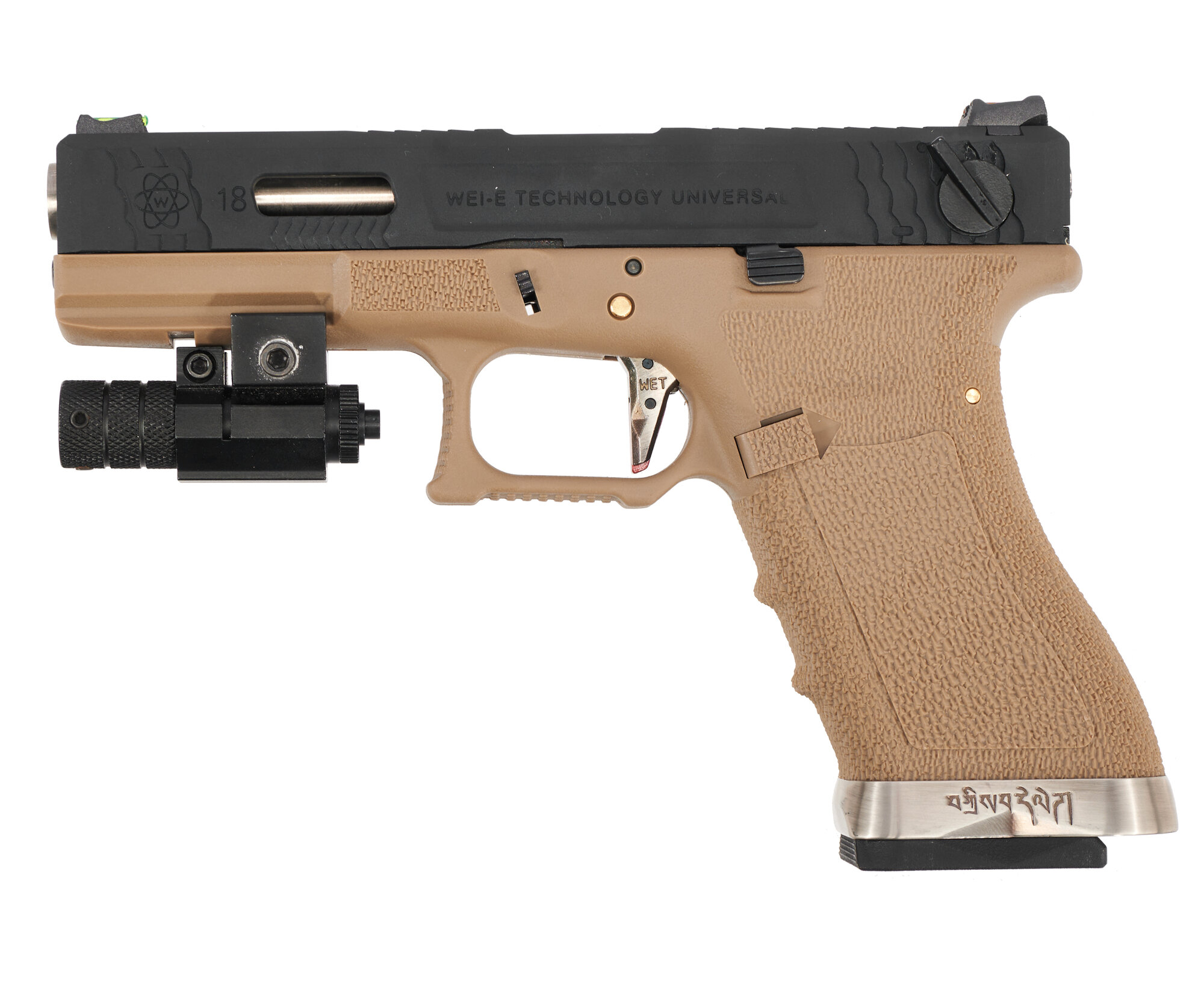 Страйкбольный пистолет WE Glock 18 G-Force (WE-G002WET-2, tan, черный, Green Gas)
