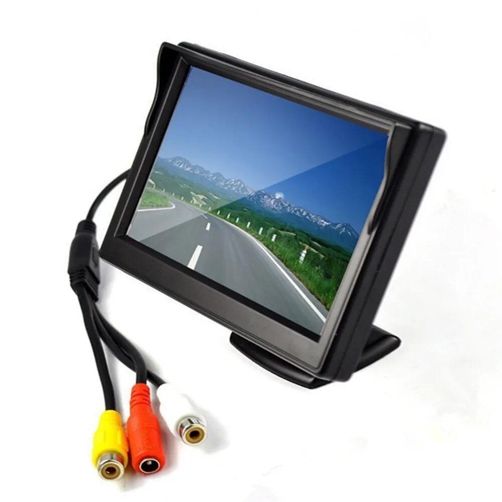 5-дюймовый TFT ЖК-экран, автомобильный монитор HD800 * 480, для парковки задним ходом, 2 видеовхода, камера заднего вида опционально