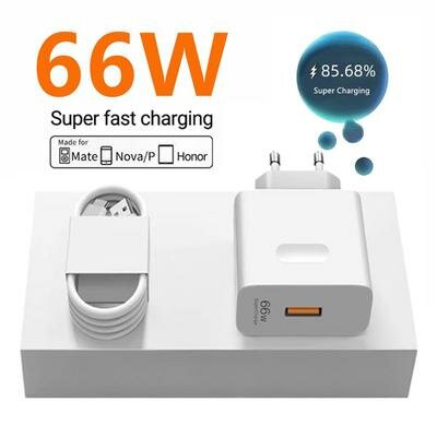 Блок адаптер питания для Huawei / Honor SuperCharge 66W для смартфона Mate 40 Pro, Honor 50, с кабелем 6A, USB TYPE-C