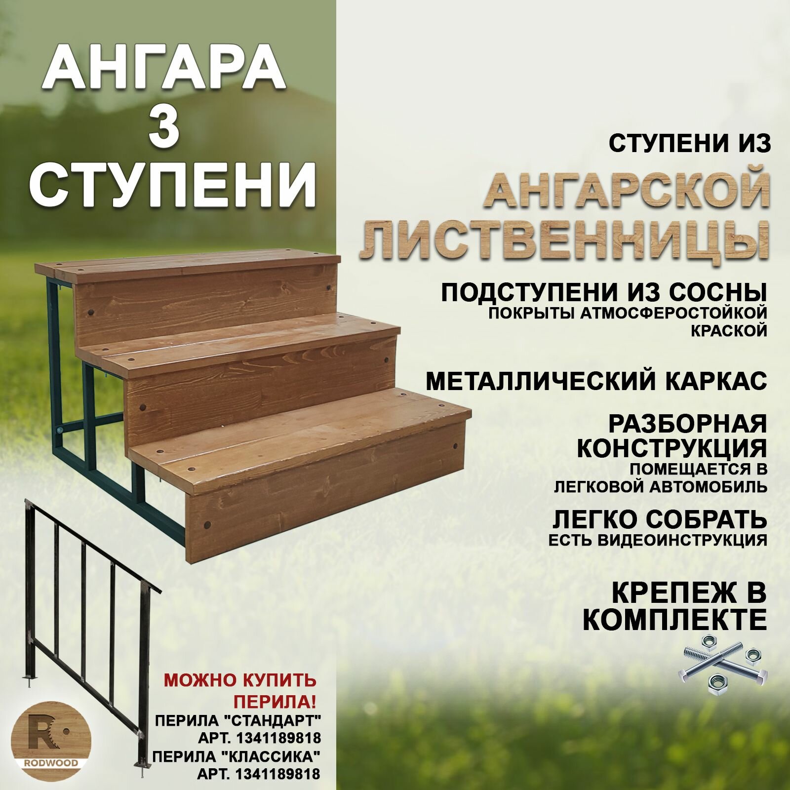 Лестница-крыльцо "Ангара", 2 ступени, окрашенная