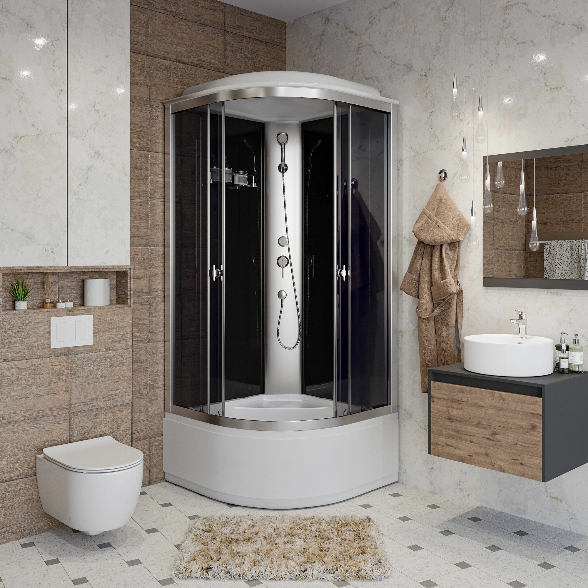 Душевая кабина 80х80 Niagara Eco E80/40/TN высокий поддон, стекло тонированное