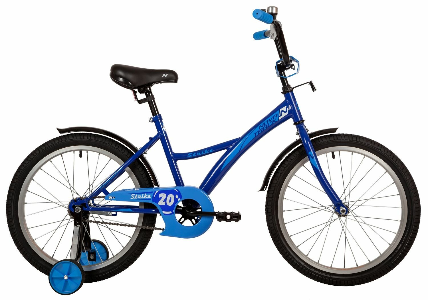 Novatrack Strike 20" (2022) (Велосипед NOVATRACK 20" STRIKE синий, тормоз нож, крылья корот, защита А-тип)