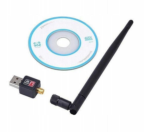 Wi-Fi адаптер 2.4 Ггц 802.11n с антенной 2 ДБ + диск с драйверами.