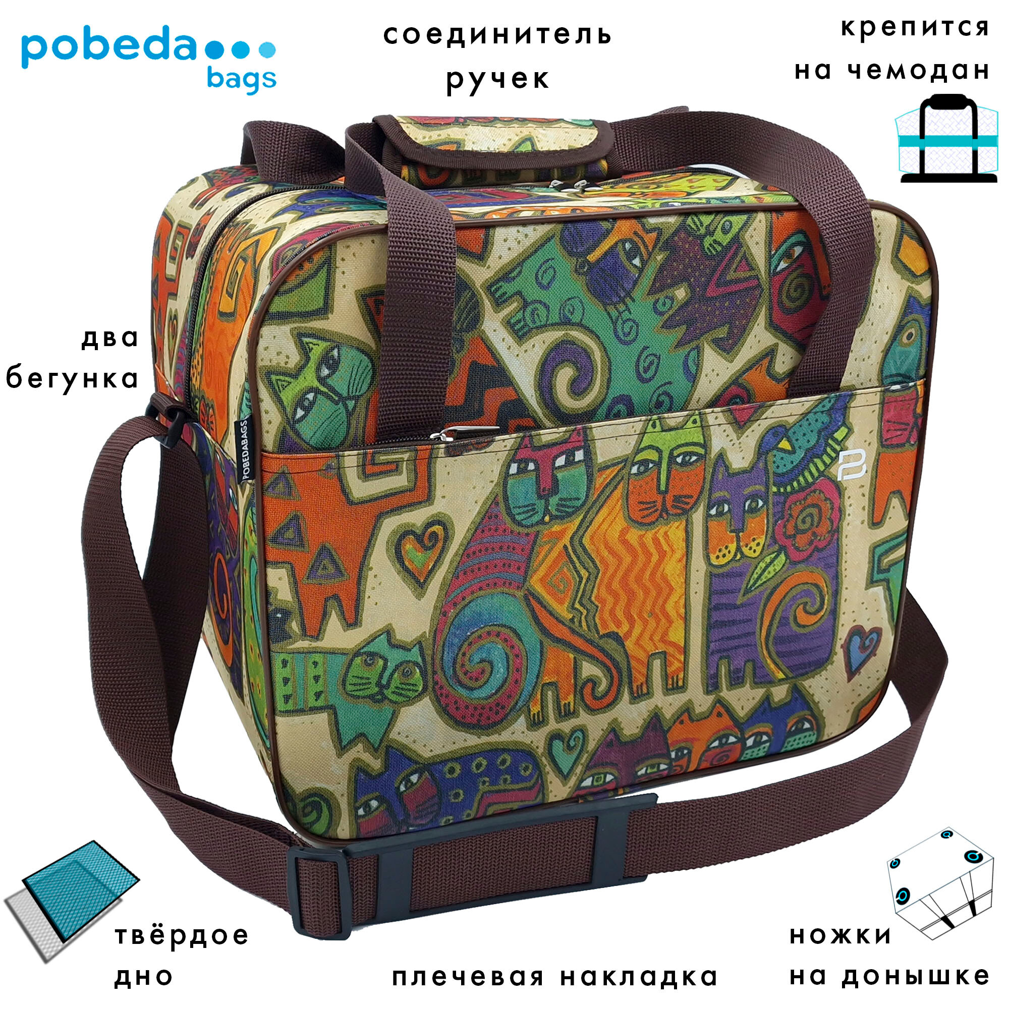 Сумка дорожная для ручной клади Pobedabags Кошки 36 x 30 x 27 см