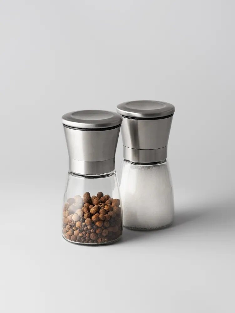 Shiny Kitchen, Мельница для специй, Солонка, Ручная перечница, Перцемолка, Измельчитель для перца и соли, Набор, 150 мл