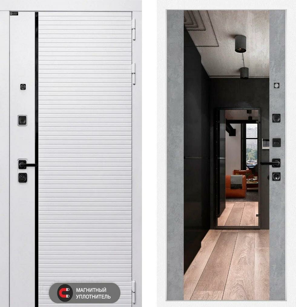 Входная дверь Labirint ROYAL с зеркалом Максимум "Бетон светлый" 960x2050, открывание левое