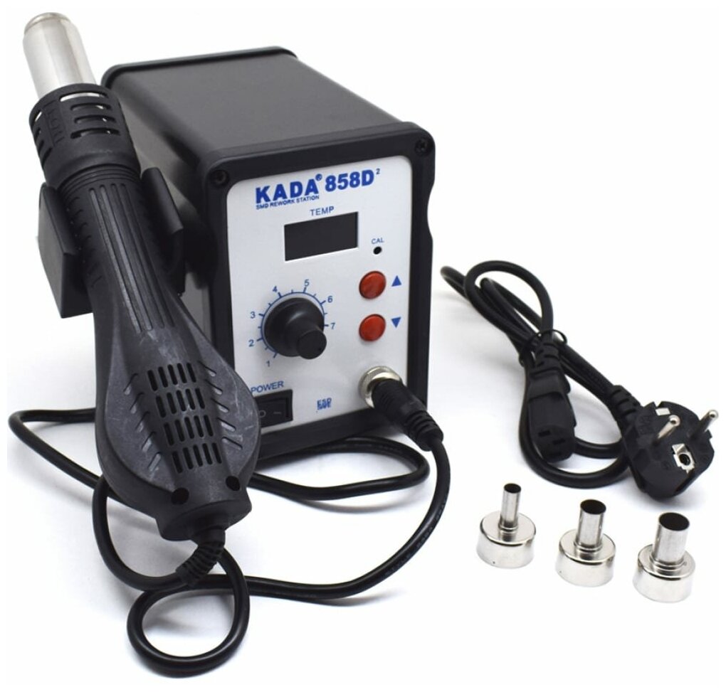 Паяльный фен Паяльная станция-фен KADA 852D2 650 Вт, турбинный фен, с подставкой, 3 насадки для фена