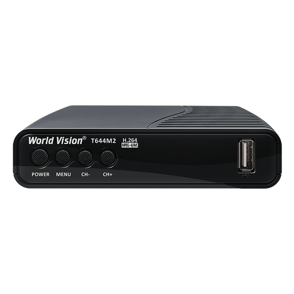 TV-тюнер World Vision T644 M2 (T2+C, пластик, без дисплея, с кнопками, встроенный БП, IPTV, DD)