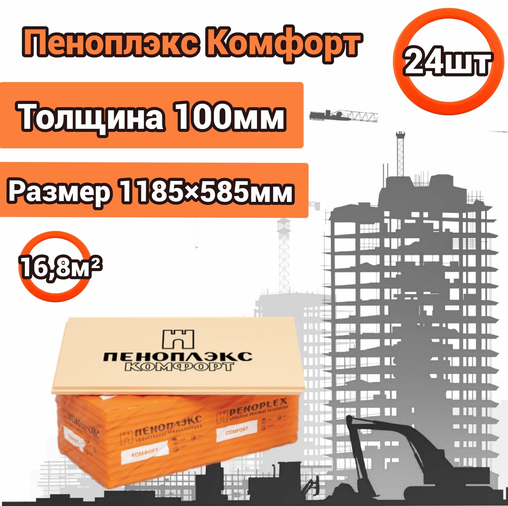 ПЕНОПЛЭКС Утеплитель Пеноплекс 100 мм Комфорт 24 плиты 16,8м2 из пенополистирола для стен, крыши, пола