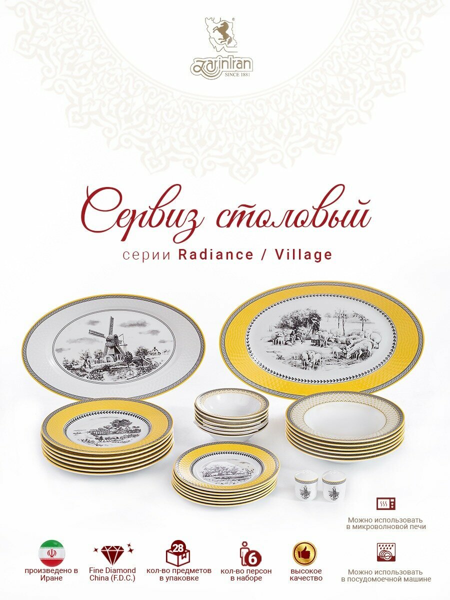 Сервиз столовый. Zarin Iran Porcelain Industries Co. Radiance, Village столовый набор 28 предметов.