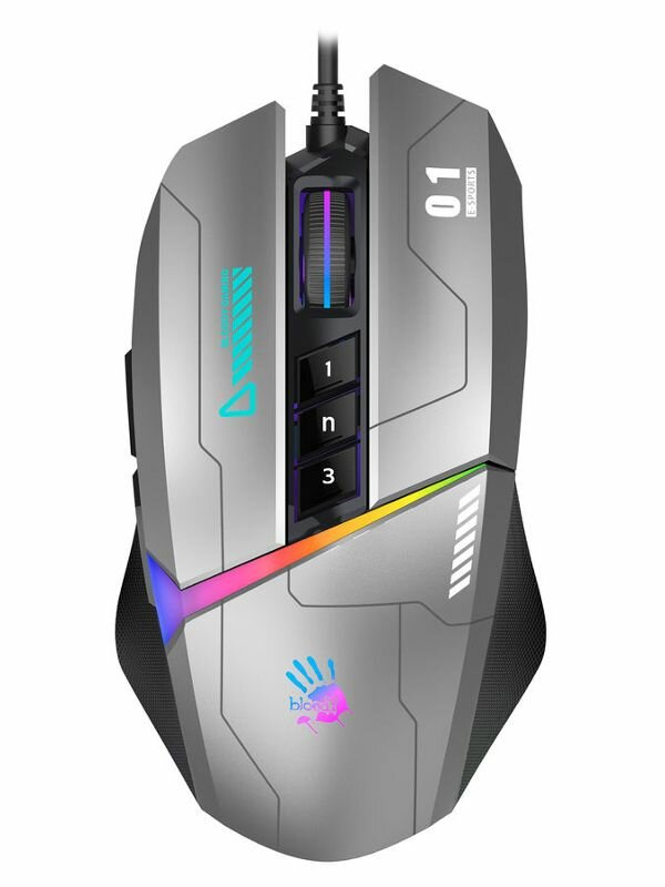 Мышь A4TECH Bloody W60 Max Gun, игровая, оптическая, проводная, USB, серый и черный