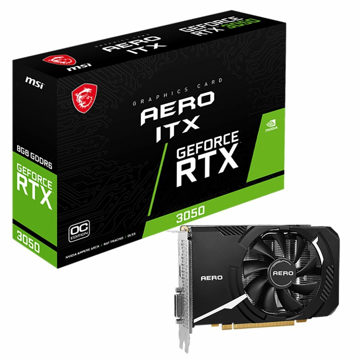 Видеокарта MSI RTX3050 AERO ITX OCV1 8GB GDDR6 128bit DL-DVI-DP HDMI 1FAN RTL