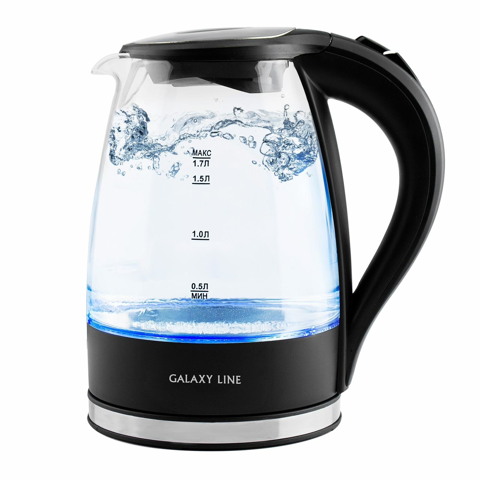 Чайник GALAXY LINE GL 0552 стекло, черный (1,7л, LED-подсветка)