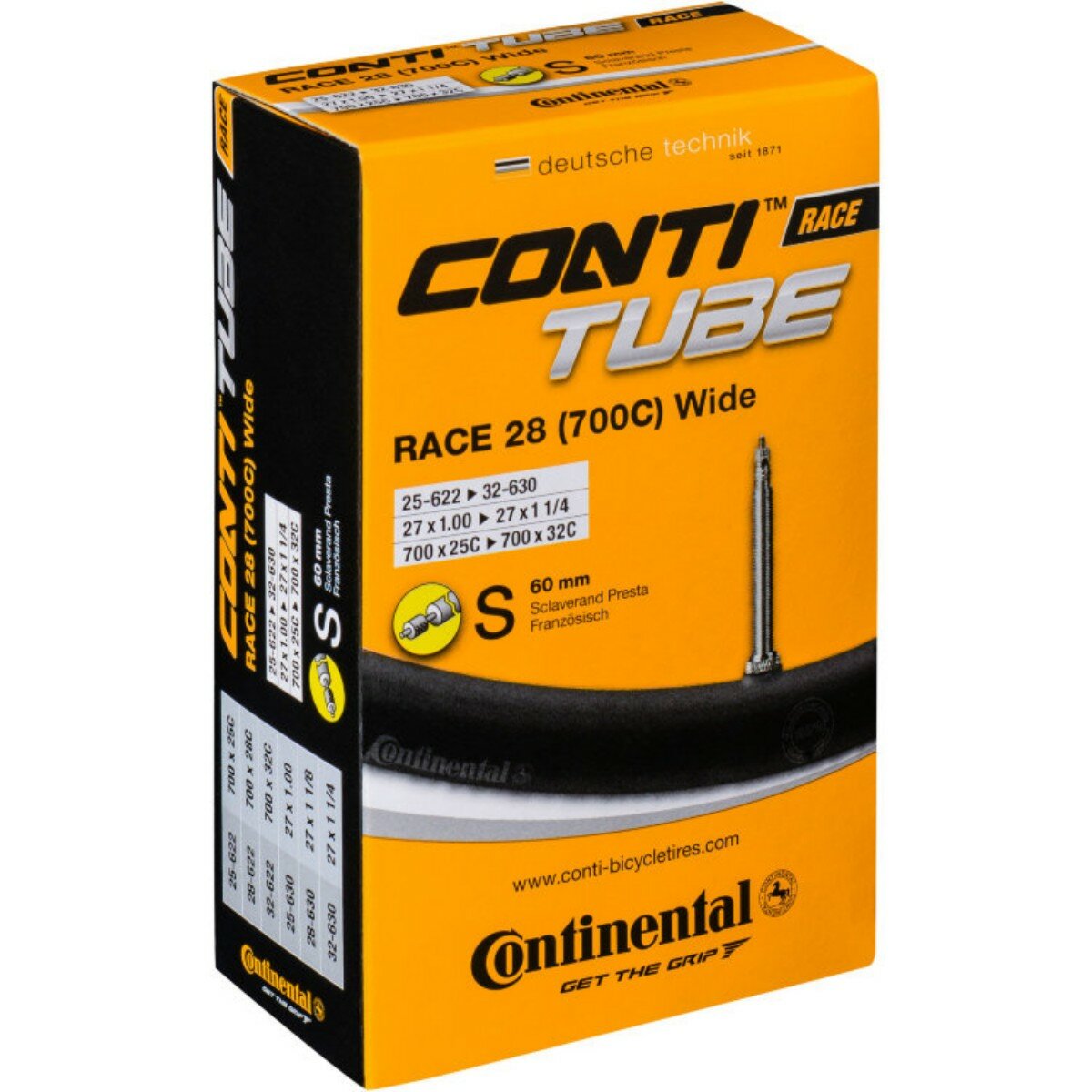 Велосипедная камера Continental 28'/700x25-32 спортивный ниппель 60 мм Race Wide