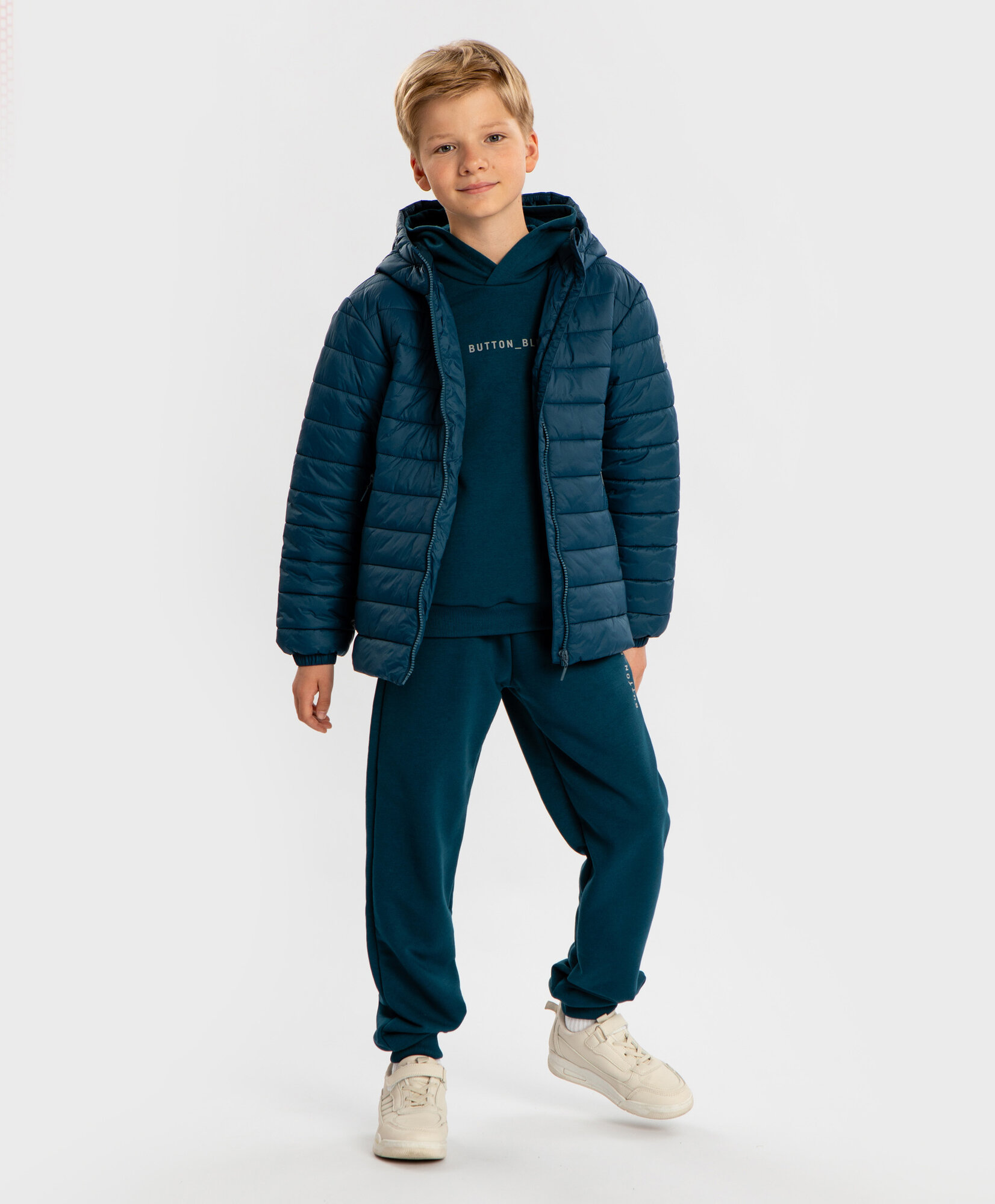 Куртка с капюшоном демисезонная стеганая синяя детская Button Blue, р.122, мод.224BBBB4104