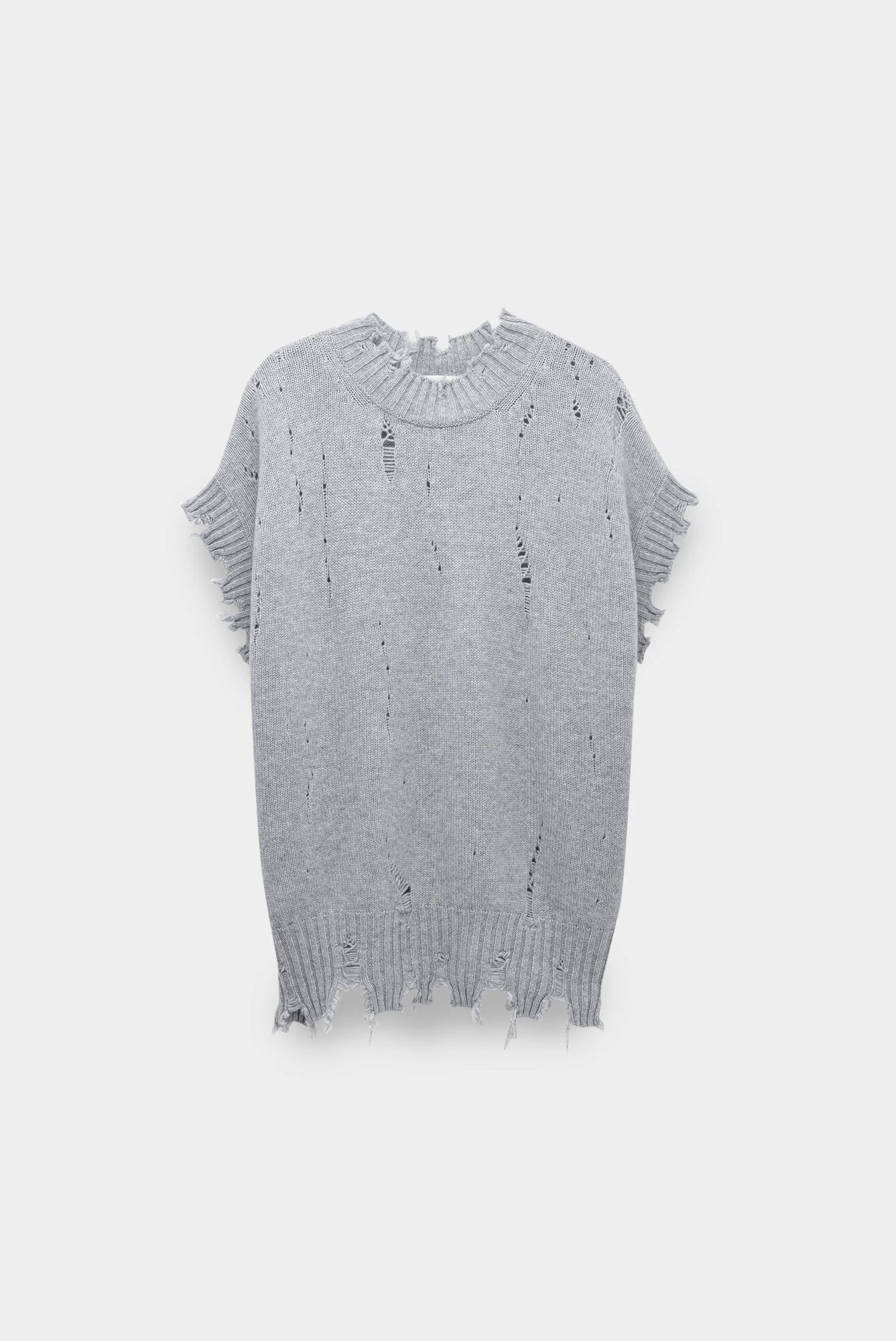 Жилет Alpe Cashmere 02-wst-23-072, цвет серый, с-горло оверсайз, удлиненный, рваный для женщин цвет серый
