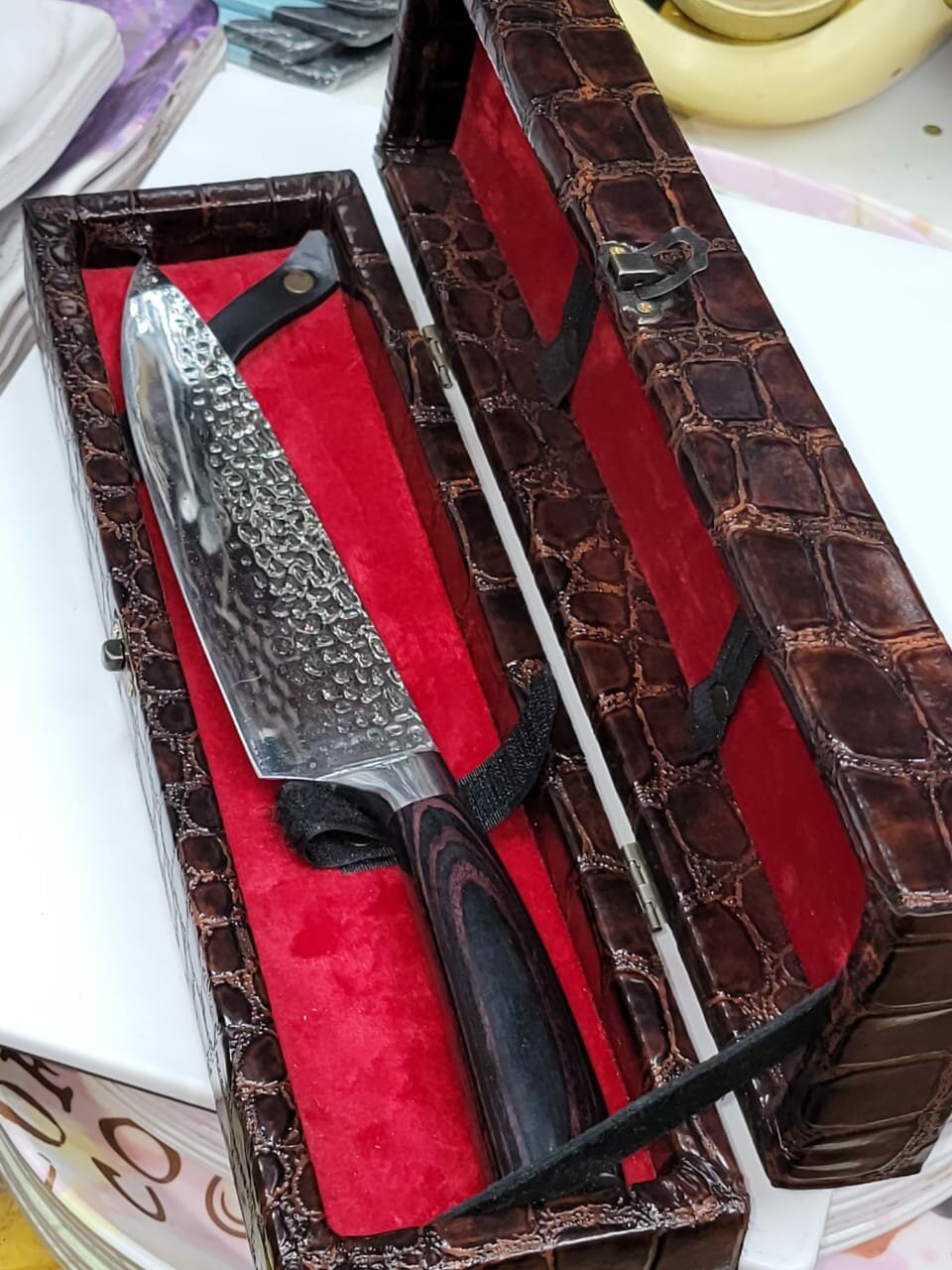 Шеф Нож кухонный разделочный полированный в подарочном кожаном футляре (высш. качество), (использ. также как обвалочный топор ) модель 3