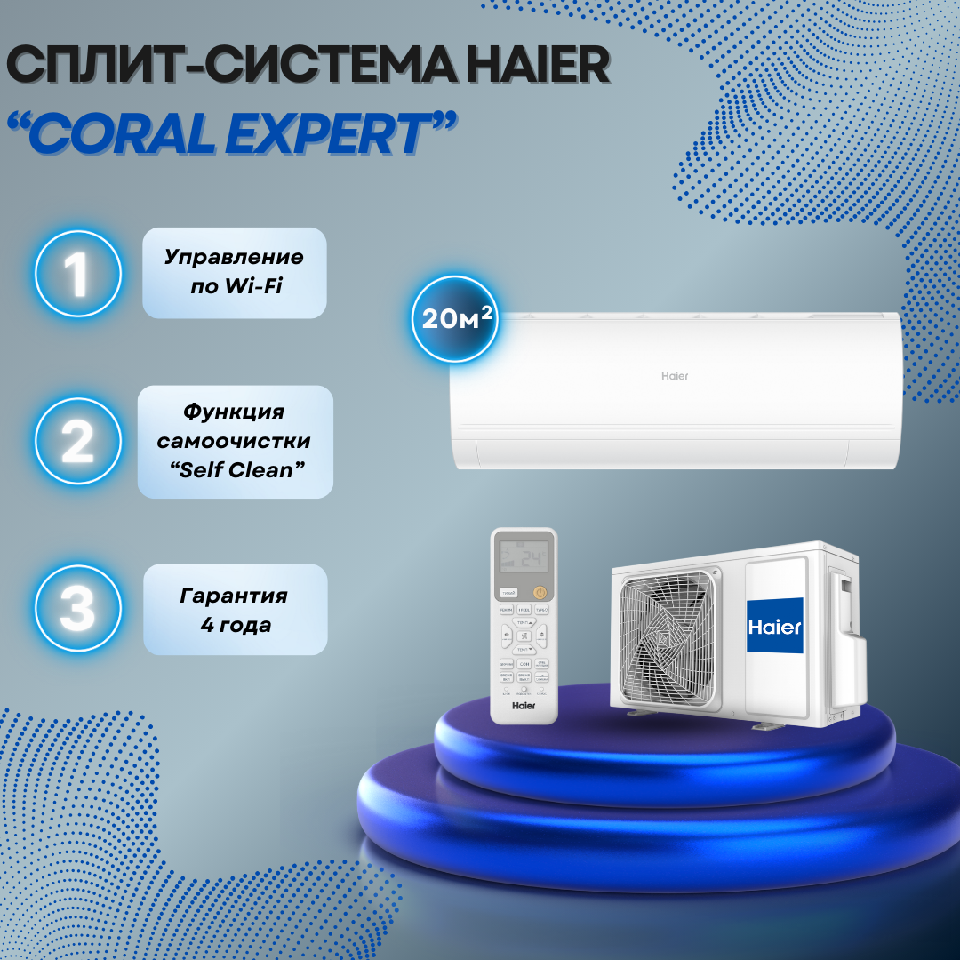 Настенная сплит-система Haier Coral Expert AS20PHP3HRA / 1U20PHP1FRA на 20 квадратных метров