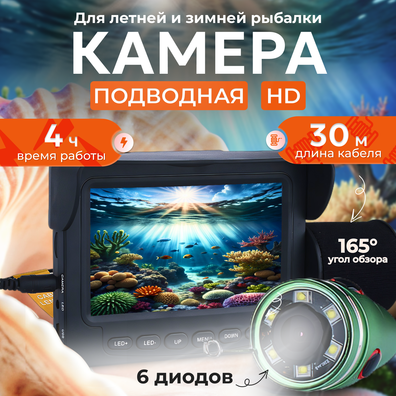Подводная камера Видеоэхолот Gamwater, в комплекте с батареей 500 мАч