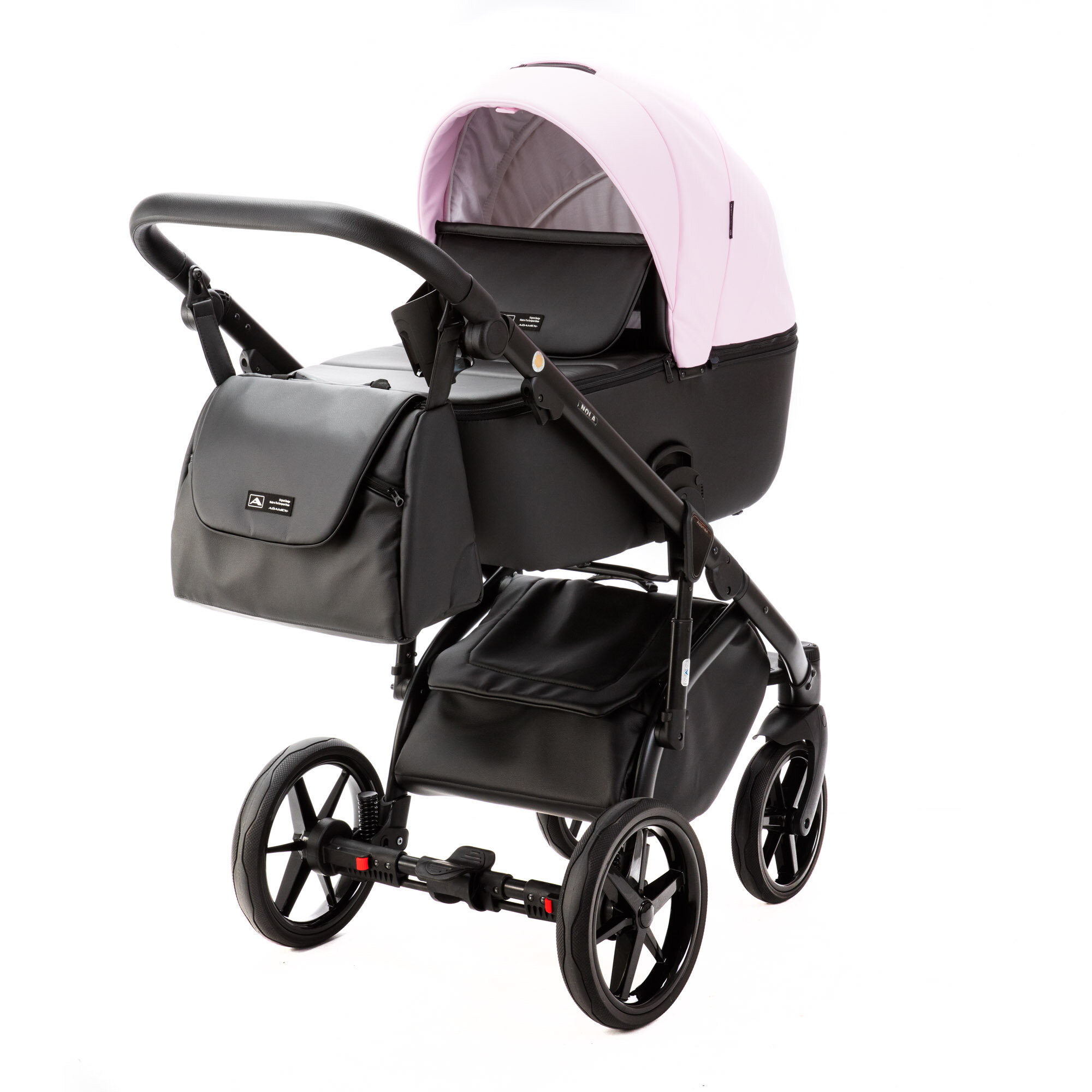 Детская универсальная коляска Adamex NOLA Deluxe 2 в 1 N-SD101 (Розовый зефир экокожа, Черная экокожа)