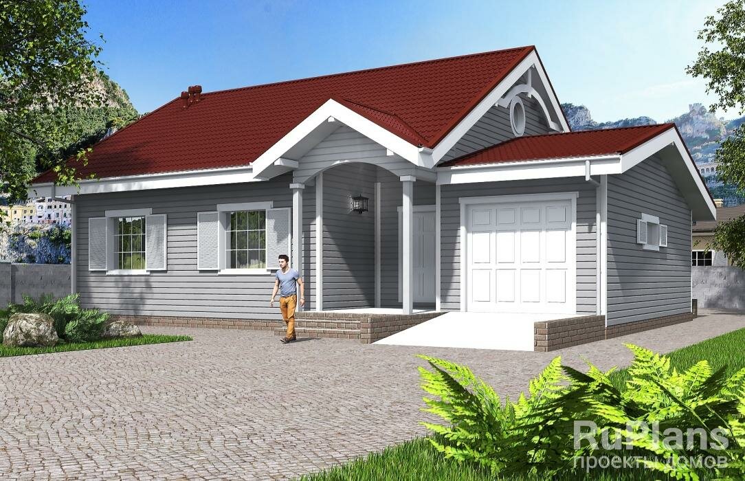 RuPlans Проект одноэтажного дома с гаражом и террасой (120 м2, 14м x15м) Rg5632