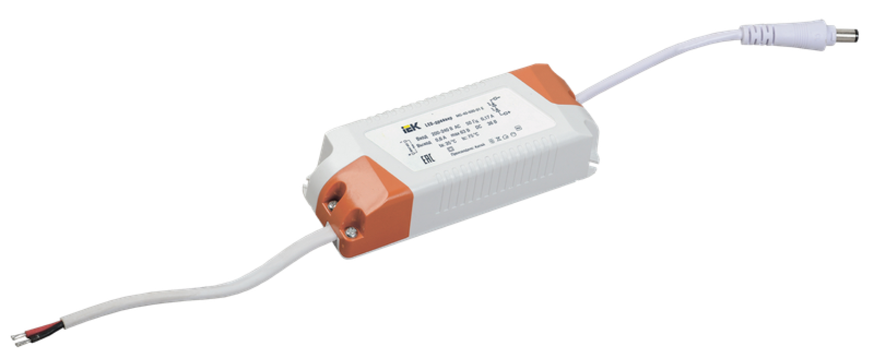 Драйвер IEK / ИЭК MG-40-600-01 E для LED светильников, в пластиковом корпусе, белый 115х28х42мм, 0.6А, 36Вт, 230В, IP20 / led driver
