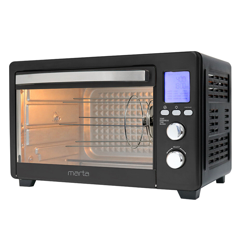 MARTA MT-EO4432A черный жемчуг духовой шкаф (Мини-печь) 36Л, конвекция, шашлычница, вертел
