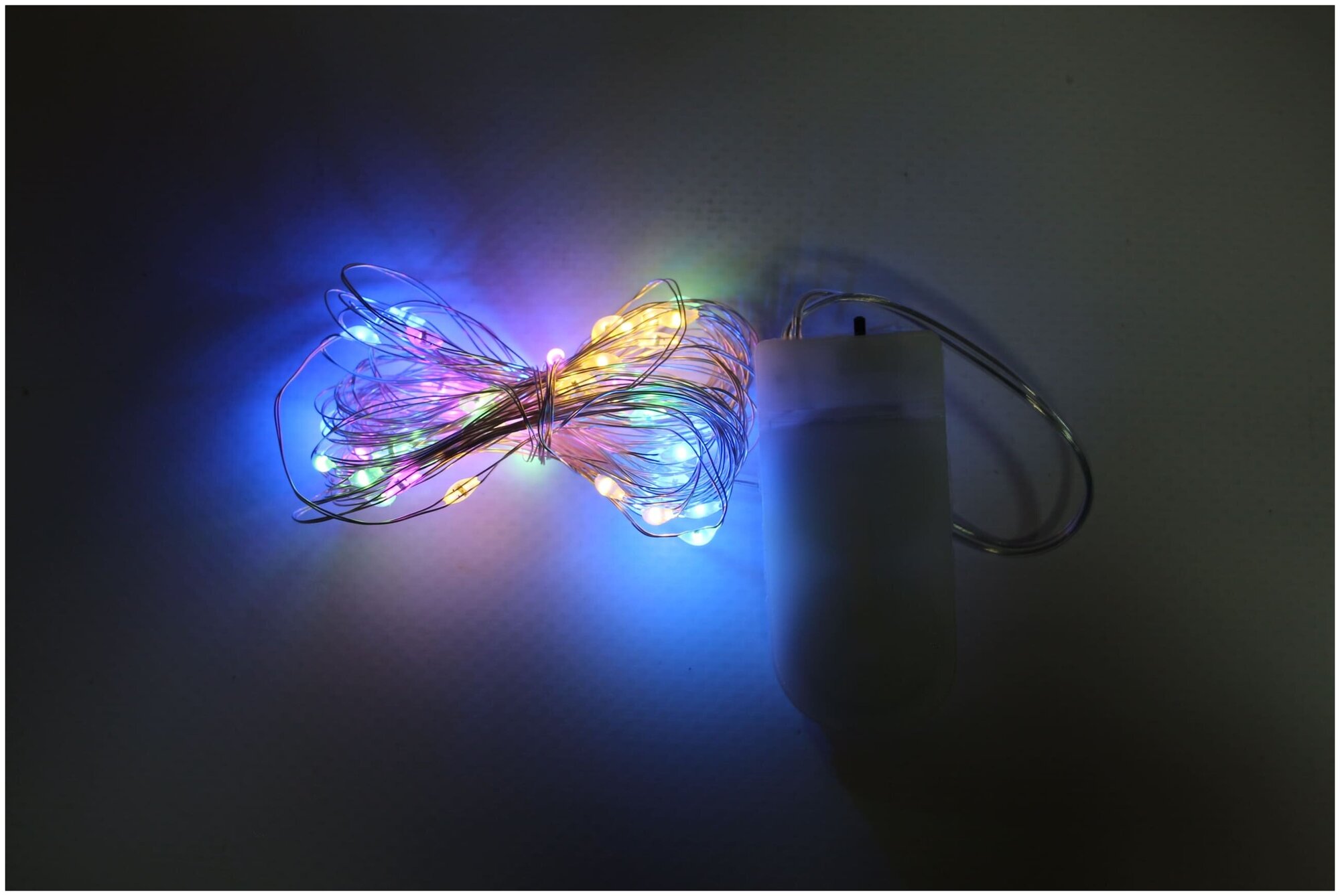 XS Новогодняя гирлянда светодиодная линейная, 50 LED, белая, нитка/ леска/ роса, 1 режим, 5 м, 2*CR2032