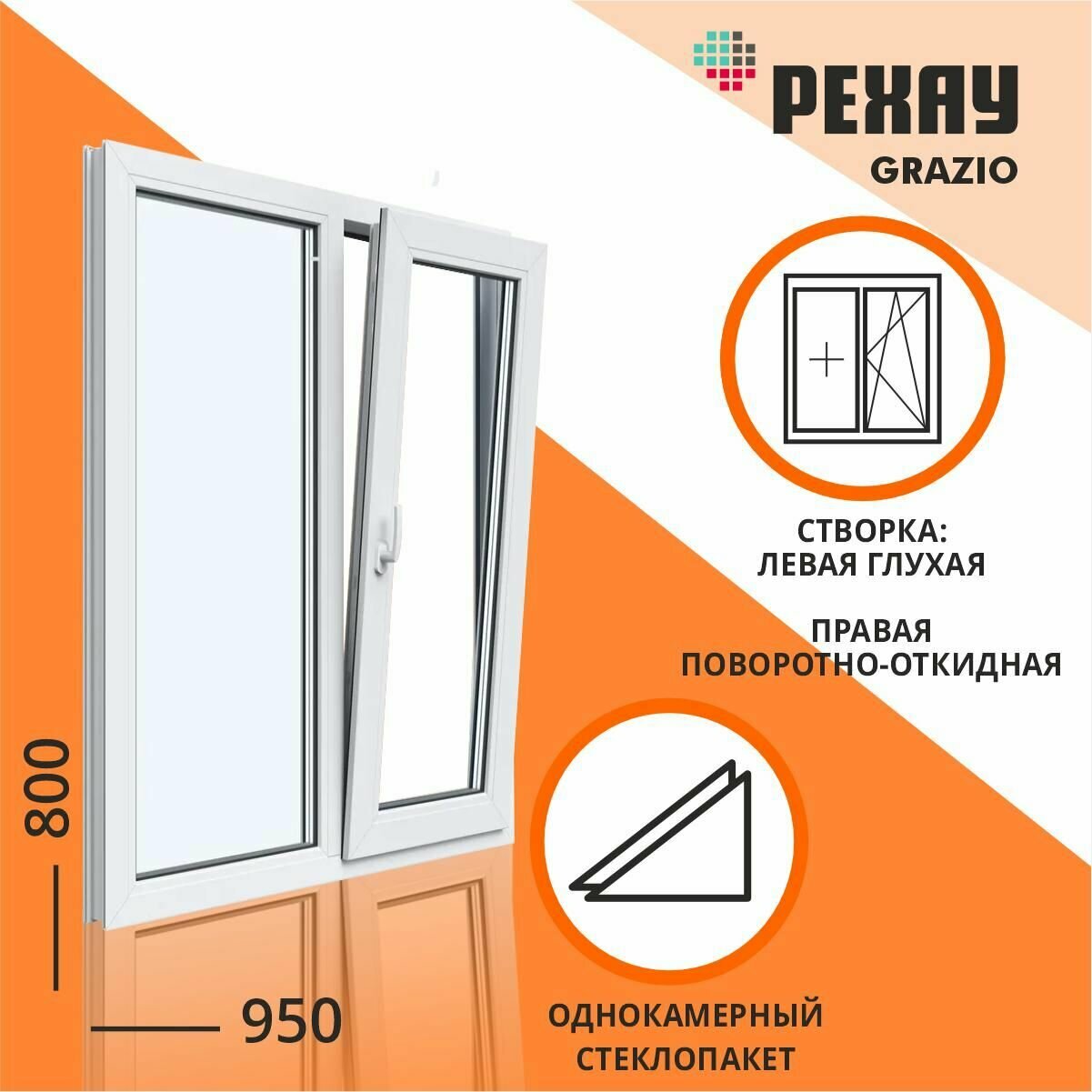 Столицы Окна пластиковые 950 800 Двухстворчатое правое Grazio