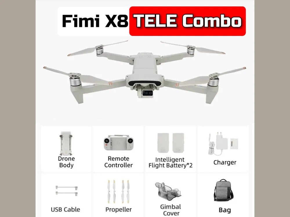 Квадрокоптер Fimi X8 TELE Combo (2akb+сумка), Белый