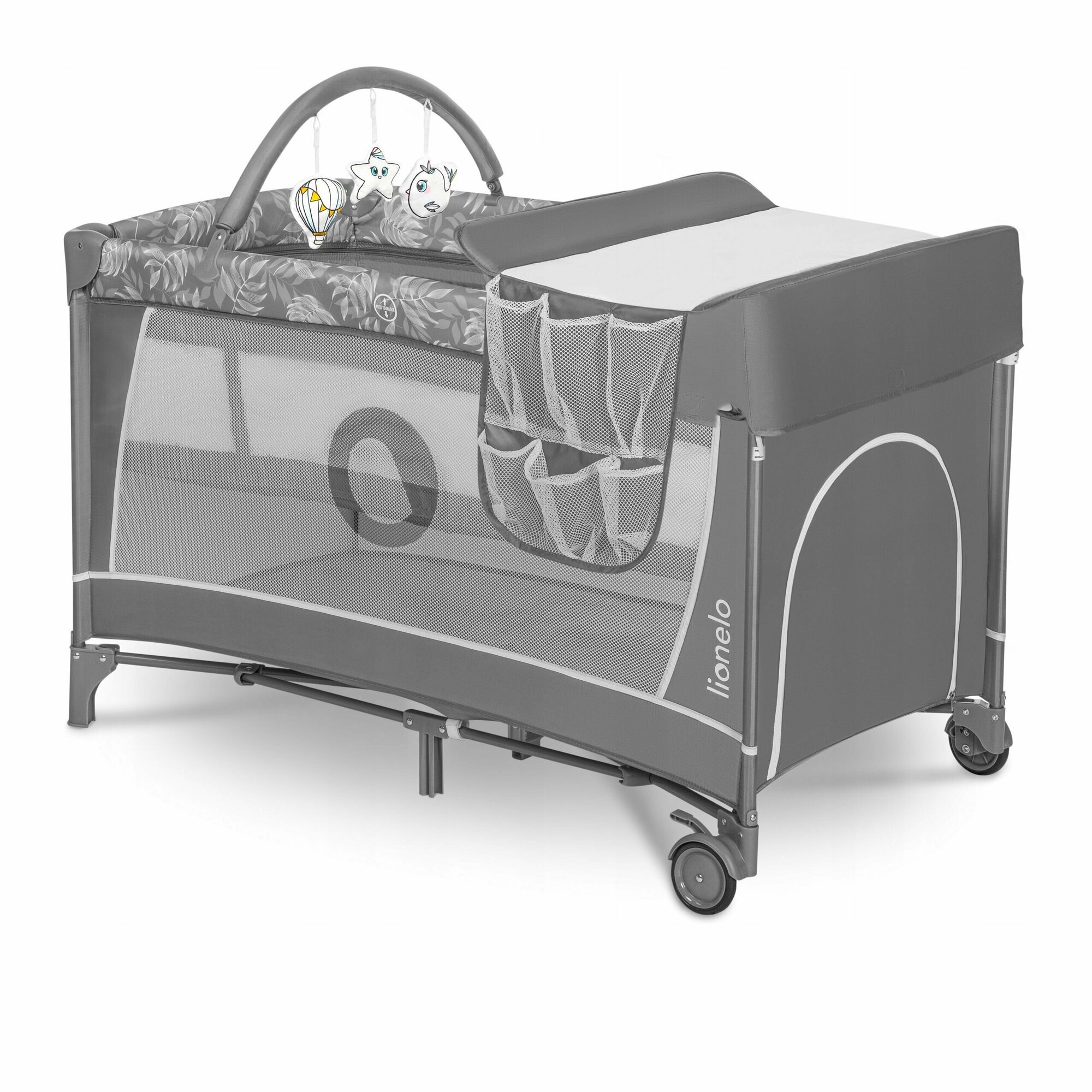 Кровать манеж для новорожденных 0+ два уровня с аксессуарами Lionelo Flower Grey Stone